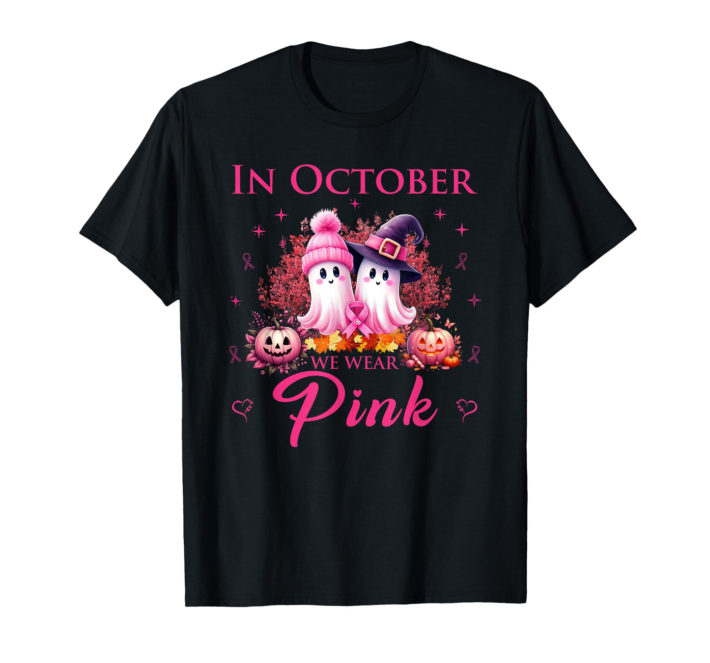 In October We Wear Pink Ghost Breast Cancer Awareness T-Shirt