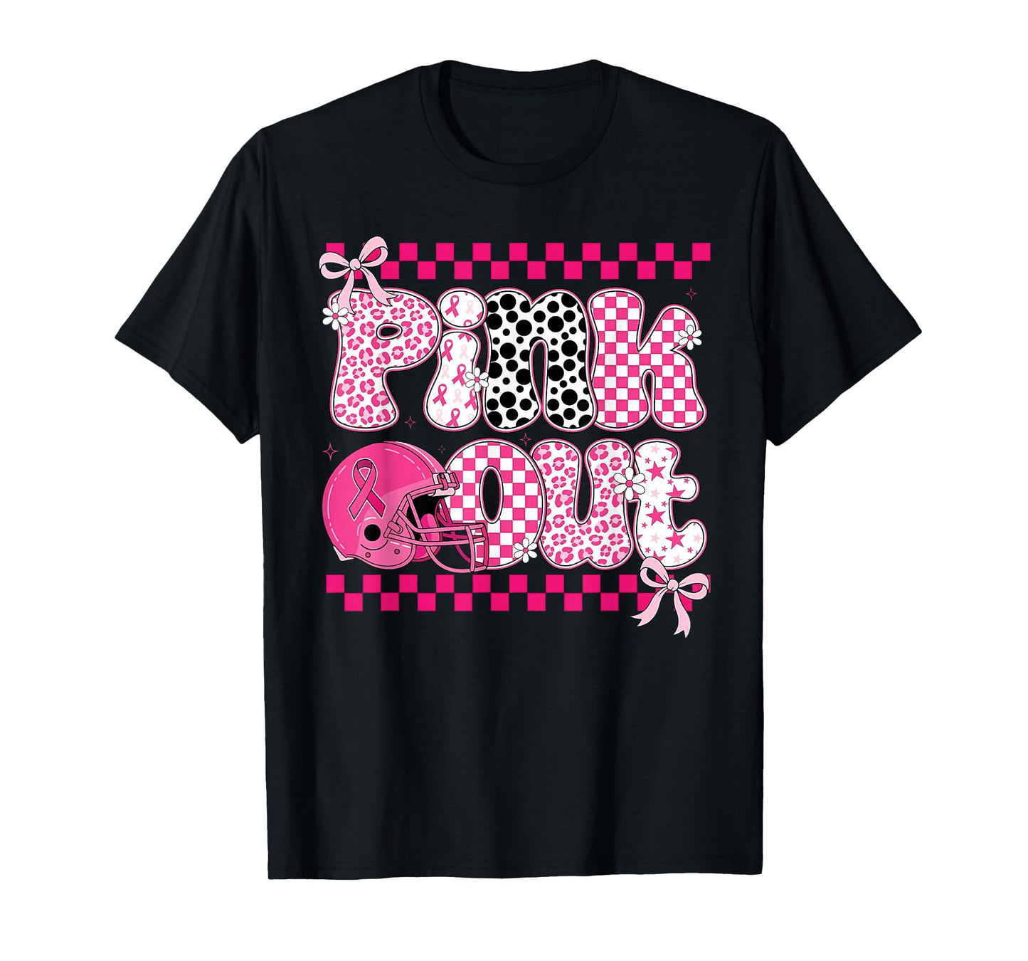 Pink Out Cheer Football Pink Ribbon Breast Cancer Awareness T-Shirt