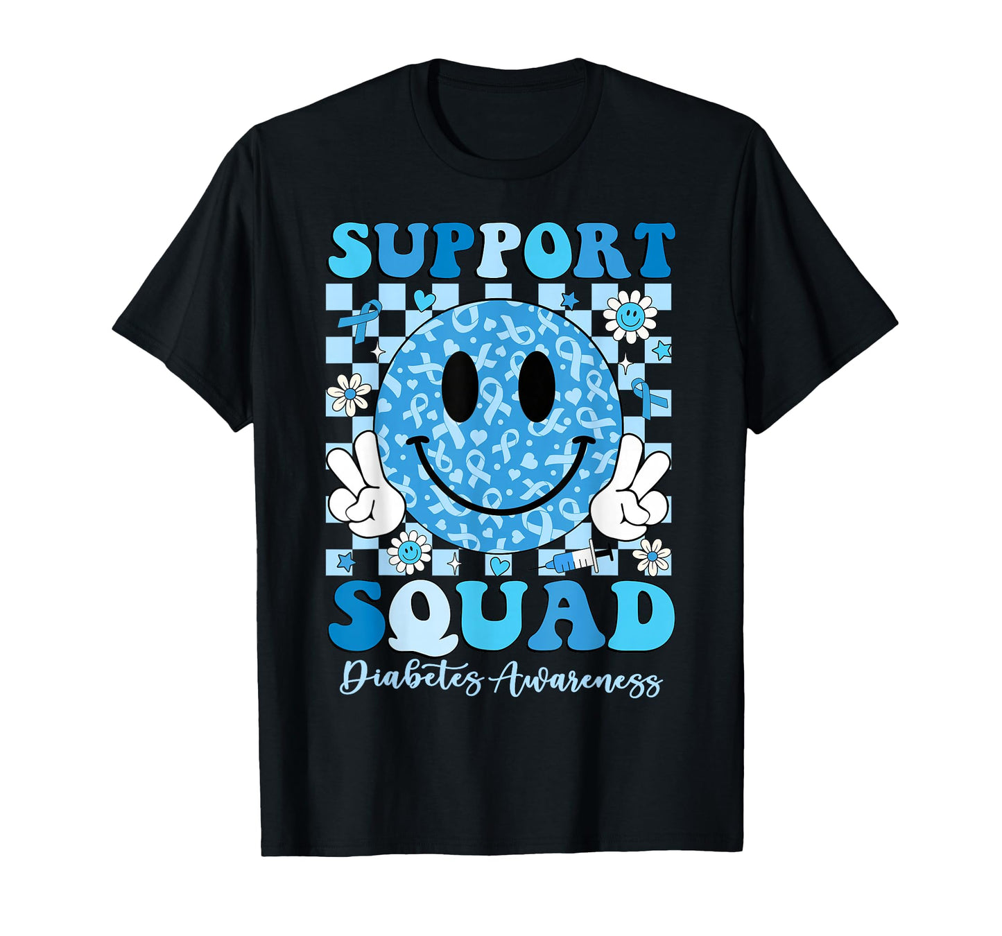 Support Squad Diabetes Awareness Shirt Blue Smile T1D Type 1 T-Shirt