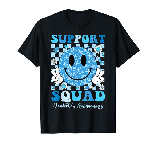 Support Squad Diabetes Awareness Shirt Blue Smile T1D Type 1 T-Shirt