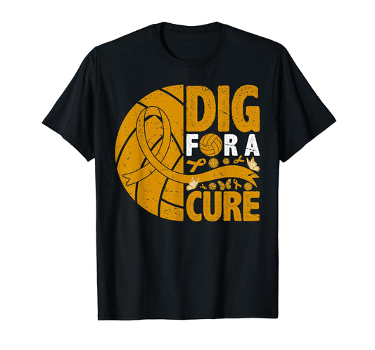 Dig For A Cure Childhood Cancer Awareness Ribbon Volleyball T-Shirt