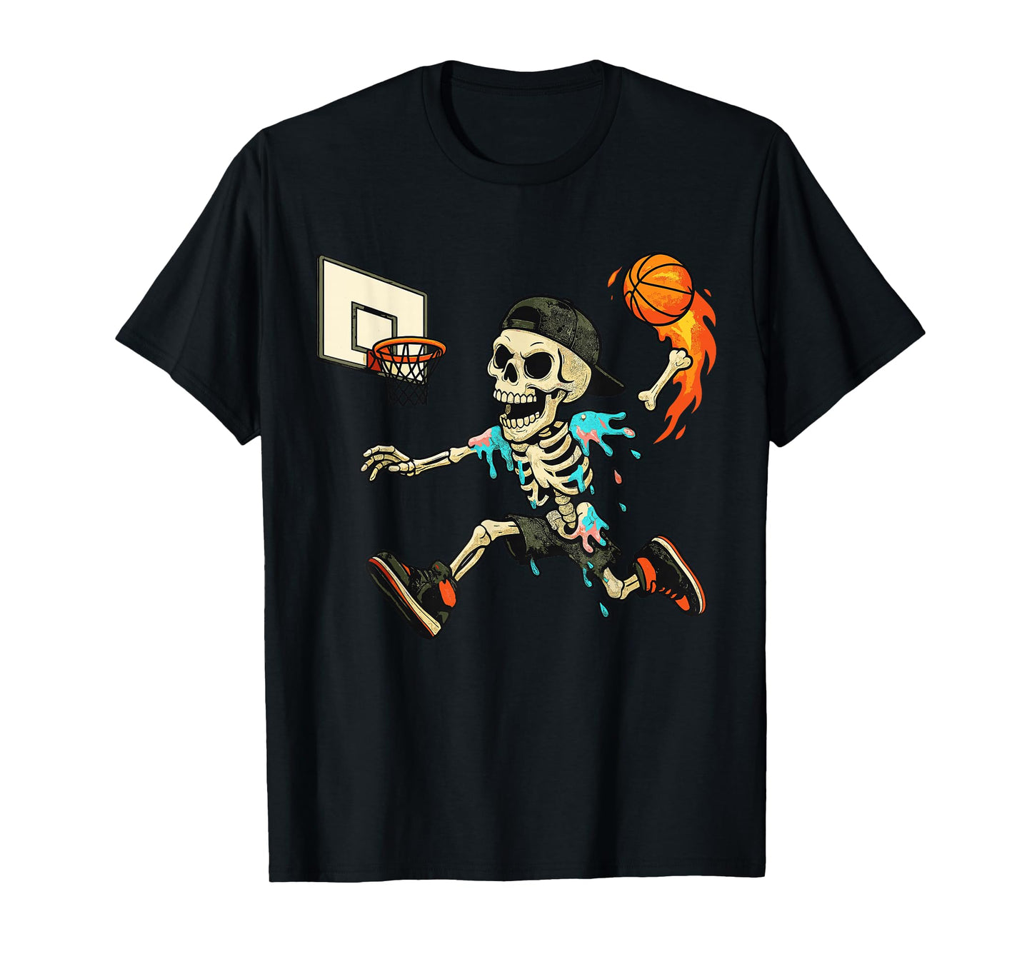 Funny Basketball Skeleton Drip Ice Cream Drip for Boys Youth T-Shirt