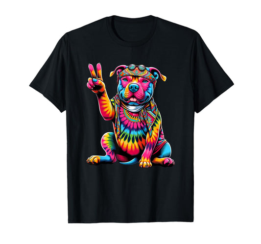 Peace Sign Tie Dye Pit Bull dog T-Shirt for Men Women Kids