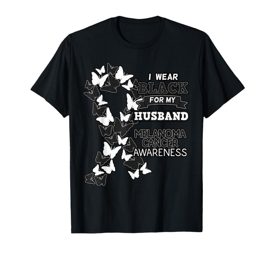 Melanoma Cancer Awareness Black Ribbon Husband Father Gift T-Shirt