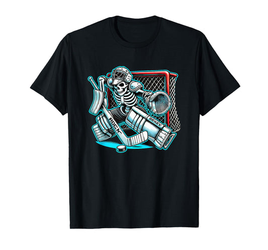 Halloween Skeleton Goalie Hockey T-Shirt