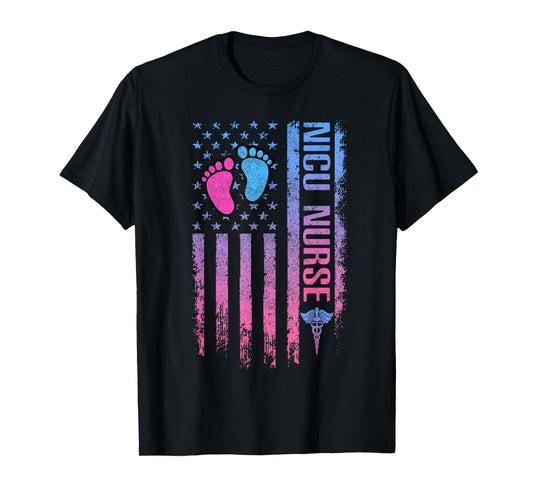 Cute American Flag - Patreotic NICU Nurse T-Shirt for Women Men