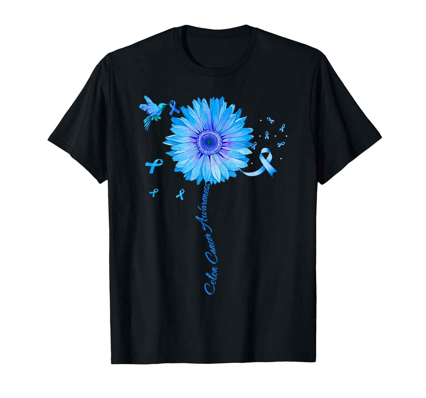 Colon Cancer Awareness Colorectal Blue Ribbon Sunflower T-Shirt