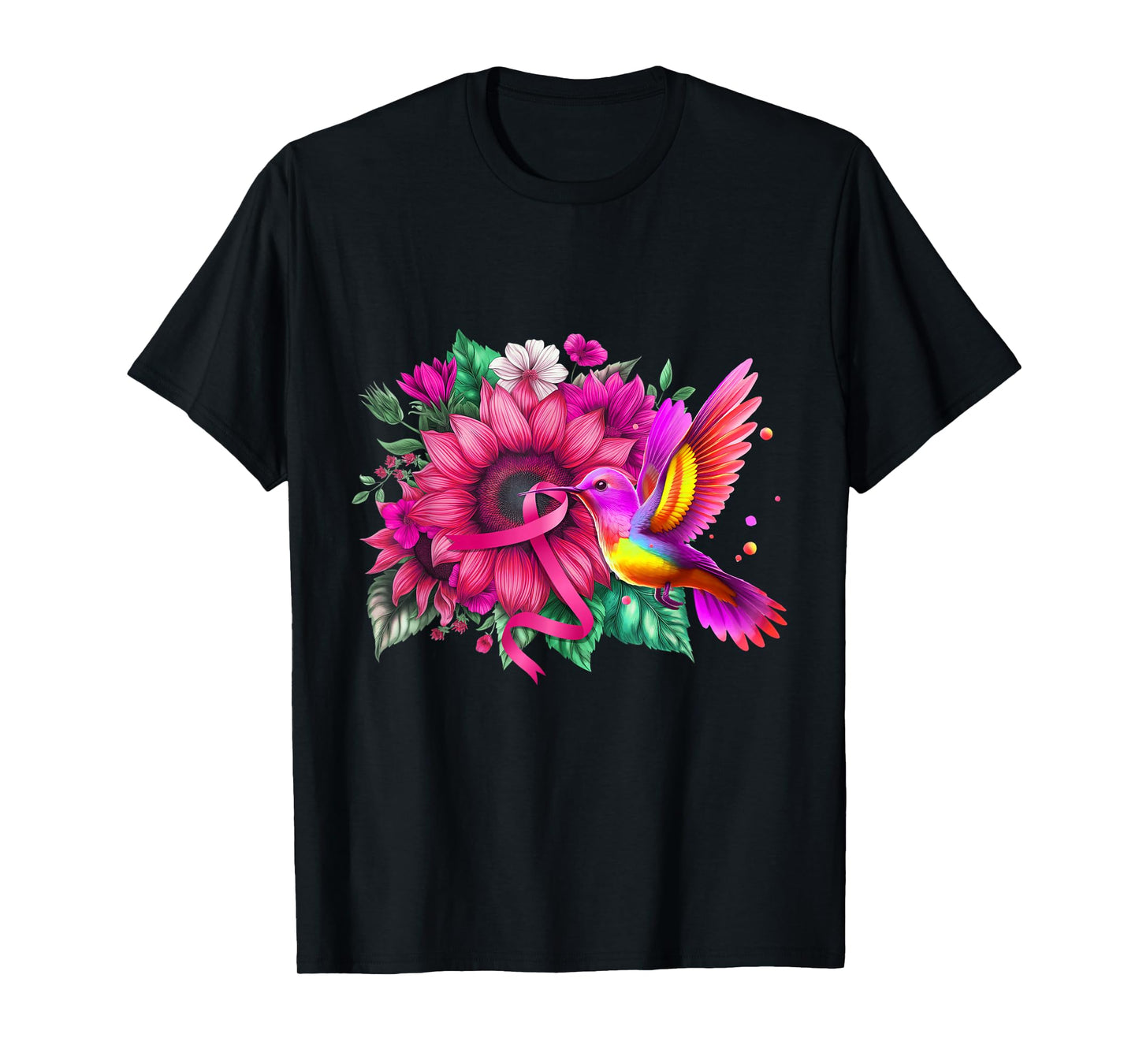 Hummingbird Pink Ribbon Sunflower Breast Cancer Awareness T-Shirt