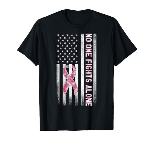 Pink White Grunge Graphic USA Flag Breast Cancer Awareness T-Shirt