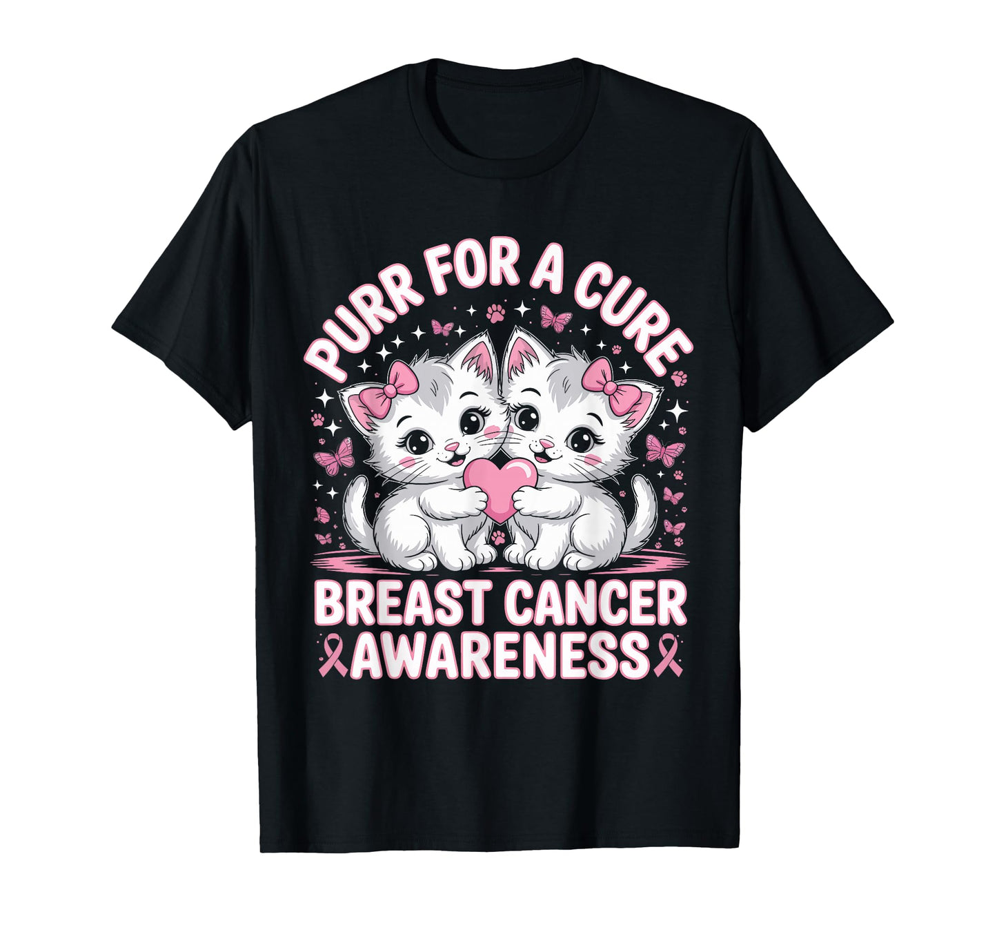 Purr for A Cure – Cute Cat Breast Cancer Awareness Support T-Shirt