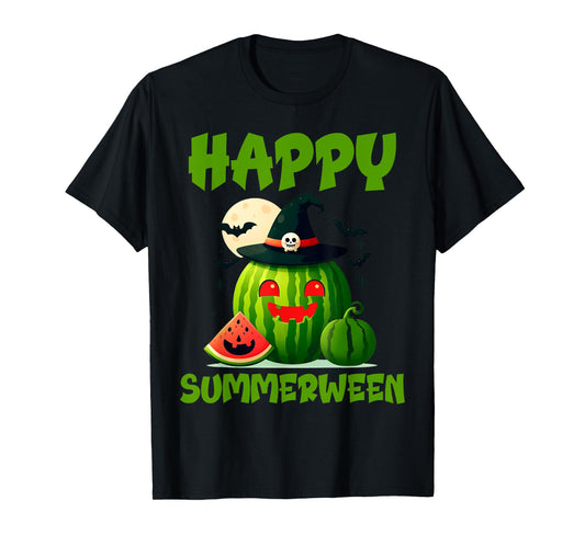 Happy Summerween Summer Watermelon Jack-o-lantern Halloween T-Shirt for Men Women