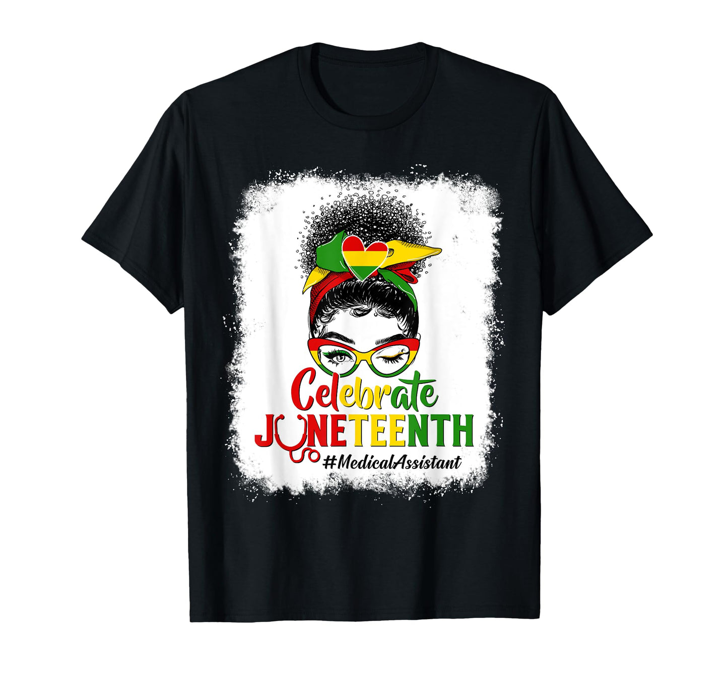 Black Medical Assistant Messy Bun Celebrate Juneteenth Afro T-Shirt