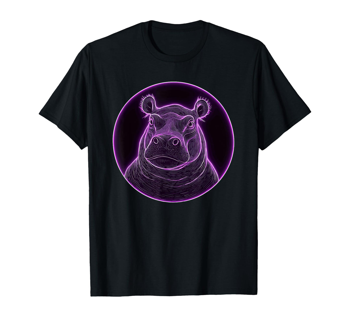 Intricate Hippopotamus Circle Glow Portrait T-Shirt
