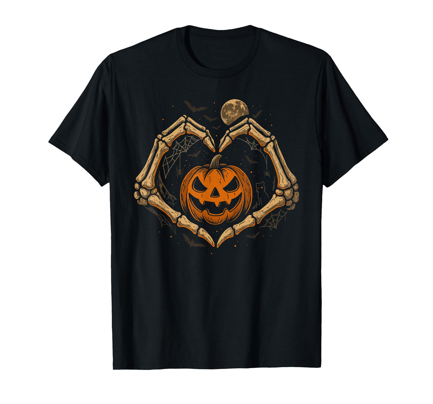 Skeleton Hands Heart Pumpkin Jack O Lantern Halloween T-Shirt