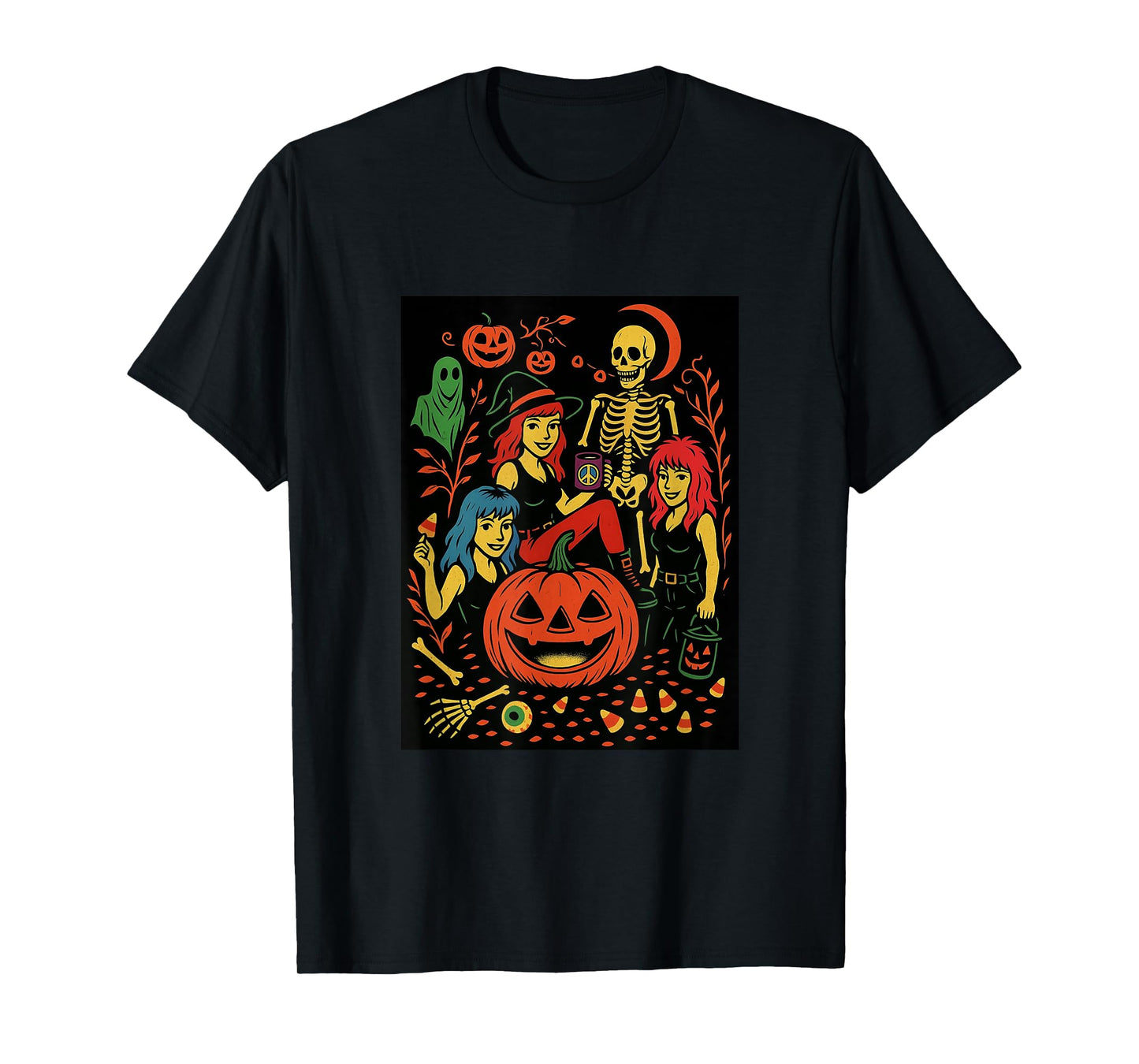 Halloween Triplets Pumpkin Skeleton Witch Design T-Shirt