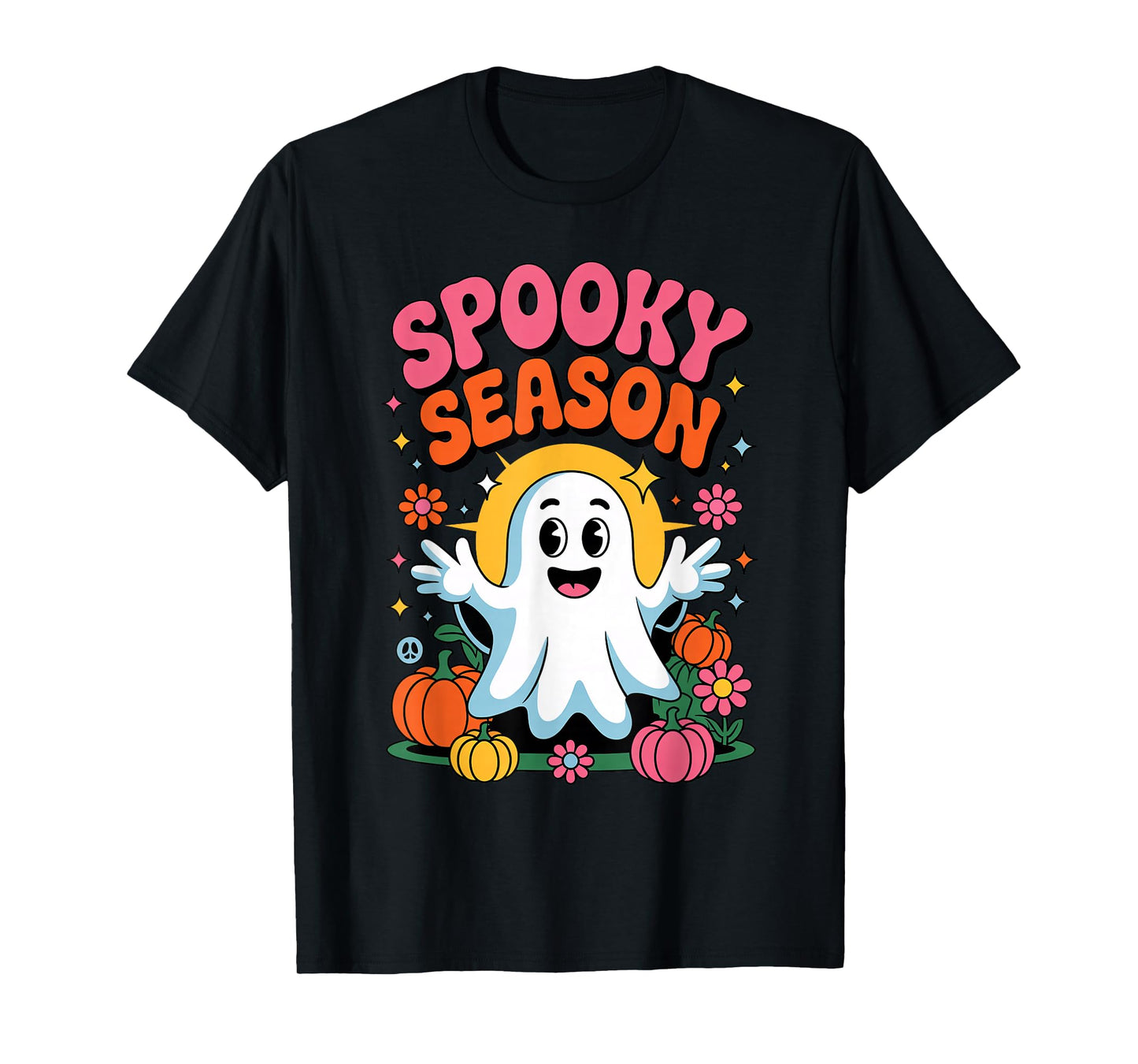 Groovy Spooky Season Funny Ghost Pumpkins Halloween Costume T-Shirt
