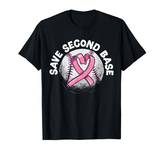 Save 2nd Base Baseball Player Breast Cancer Awareness T-Shirt