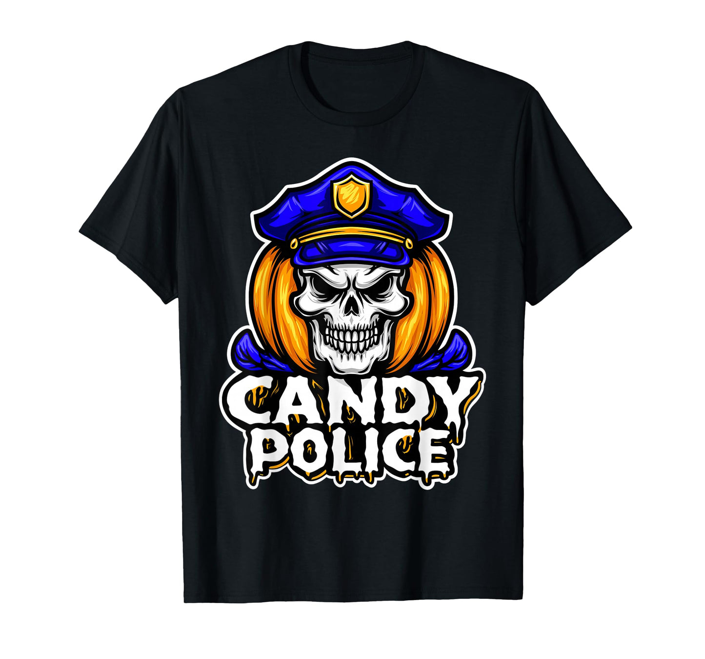 Candy Police Skeleton Funny Scary Security Halloween Costume T-Shirt