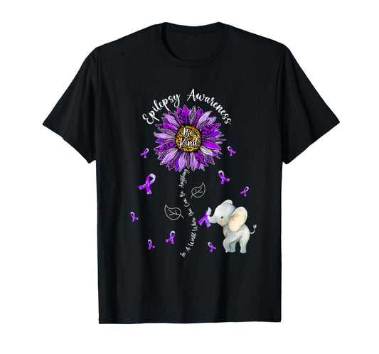 Be Kind Elephant Purple Sunflower Epilepsy Awareness T-Shirt