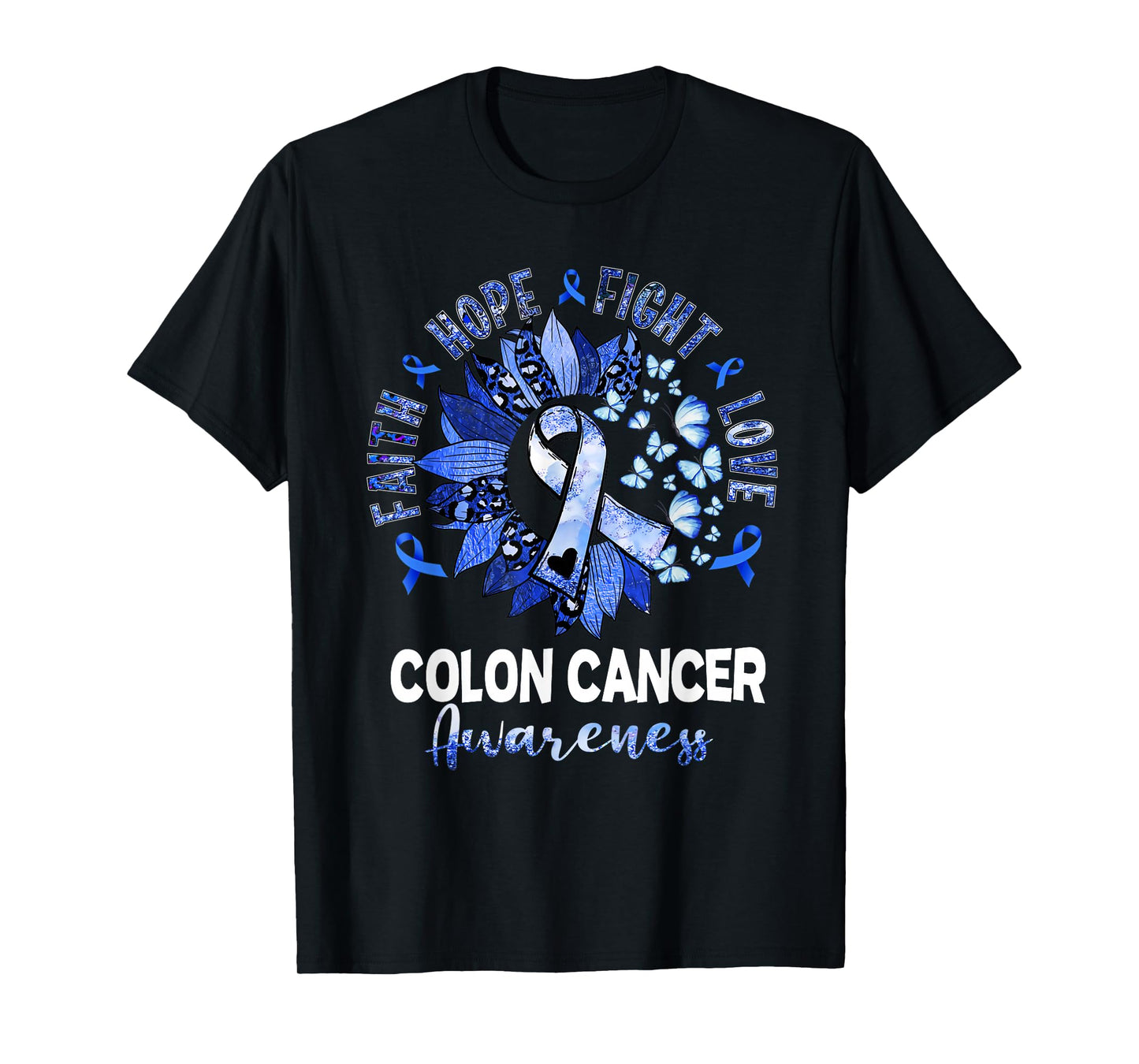 Sunflower Pink Ribbon Flower Leopard Colon Cancer Awareness T-Shirt