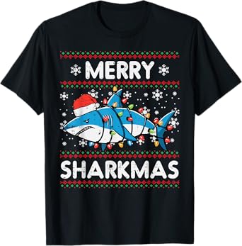 Christmas Shark Merry Sharkmas Funny Ugly Xmas Boys Kids Men T-Shirt
