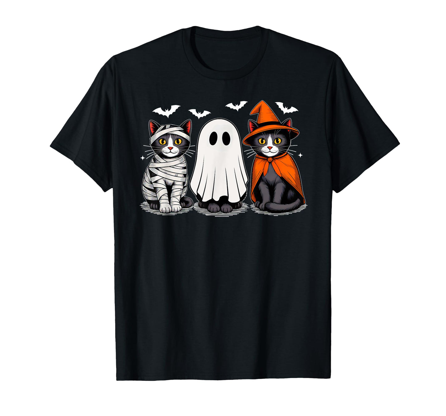 Black Cat Witch Ghost Halloween Costume Cat Lover Men Women T-Shirt