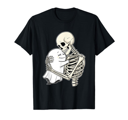 Cute Skeleton Hugging Boo Ghost Halloween T-Shirt