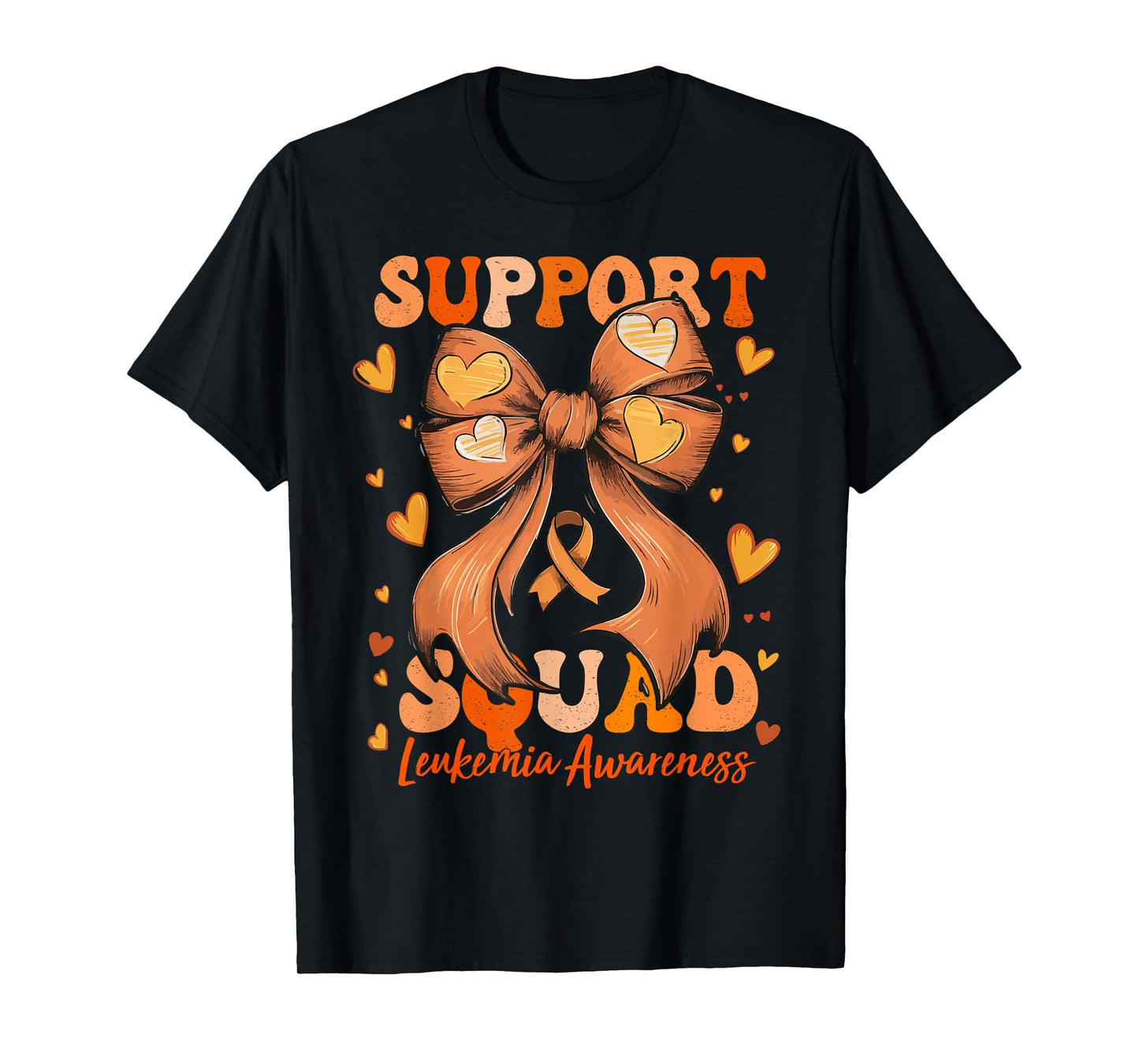 Support Squad Leukemia Awareness Orange Ribbon Bow T-Shirt