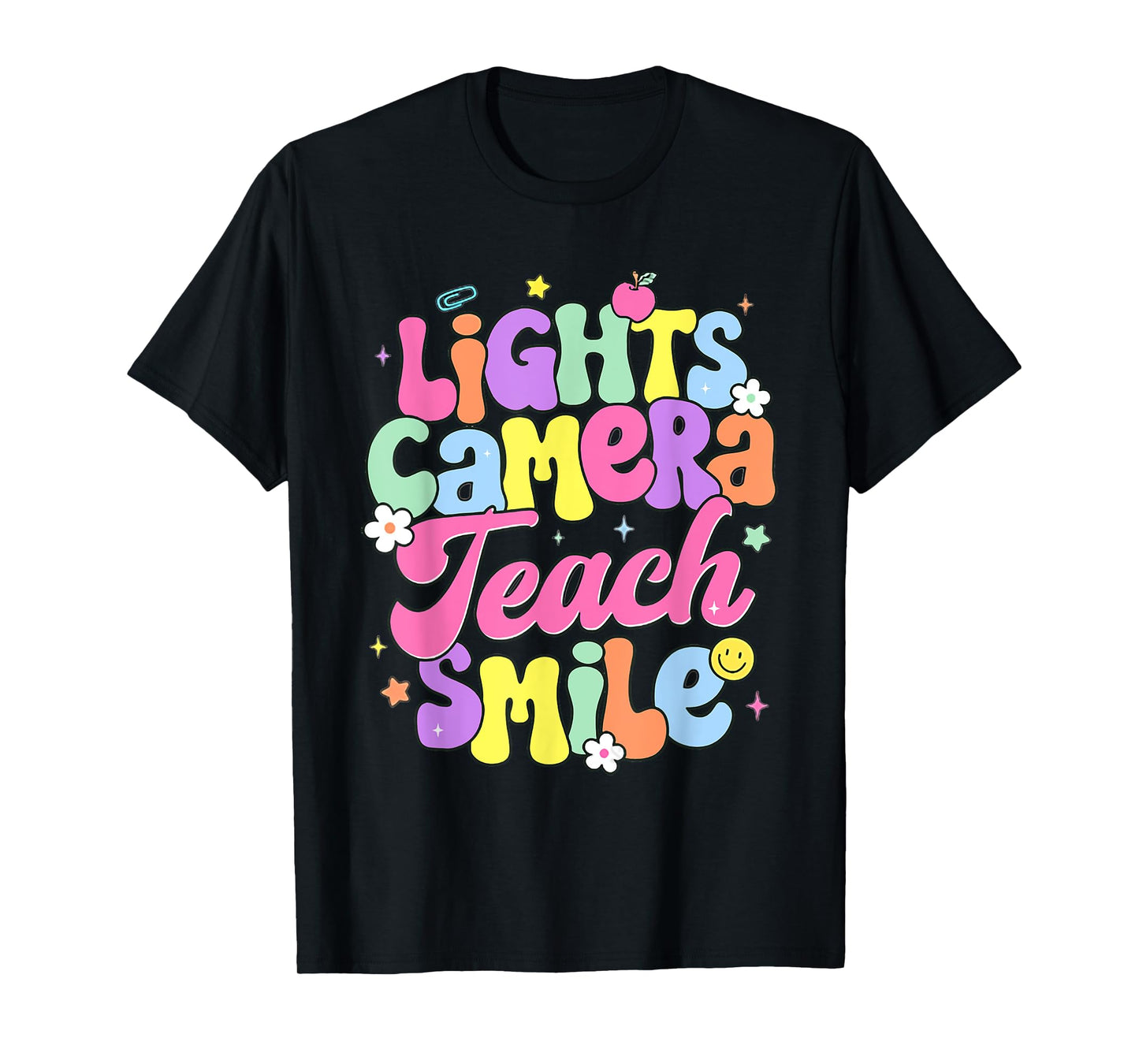 Retro Lights Camera Teach Smile Back To School Teacher T-Shirt for Men Women