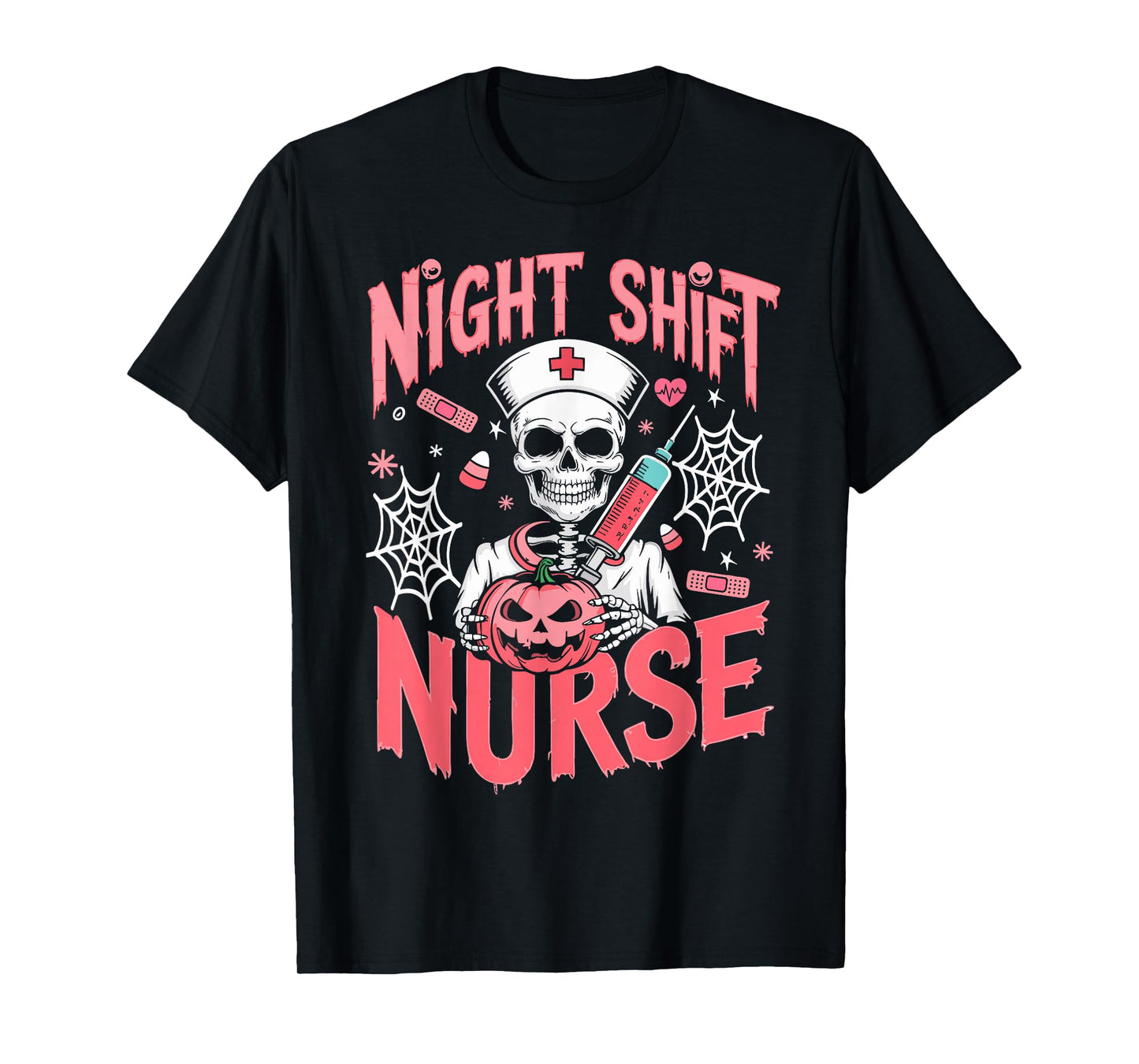 RN ICU Night Shift Nurse Skeleton Halloween Costumes Womens T-Shirt