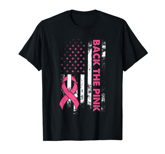 Back The Pink Us Flag Breast Cancer Awareness Women Men Kids T-Shirt
