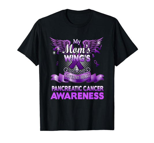My Mom's Wings Cover My Heart Pancreatic Cancer Awareness T-Shirt