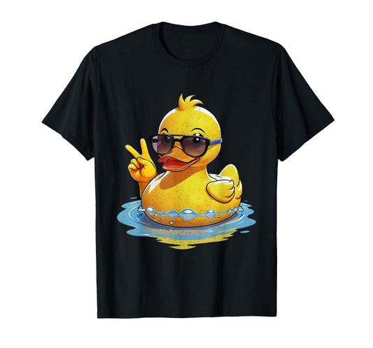 Quacktastic Duck Party Outfit Retro Groovy Yellow Rubber Duck Peace Funny Duck Lovers Unisex T-Shirt Black Small Classic Fit Short Sleeve