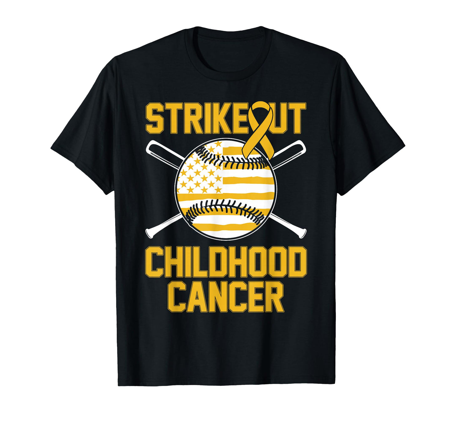 Strikeout Childhood Cancer Baseball American Flag T-Shirt
