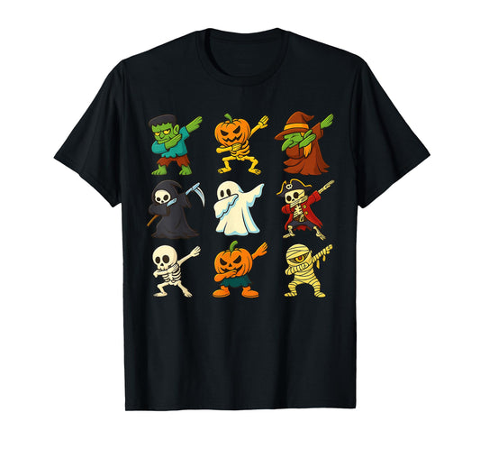 Dabbing Halloween Skeleton Pumpkin Ghost Scary Vampire T-Shirt