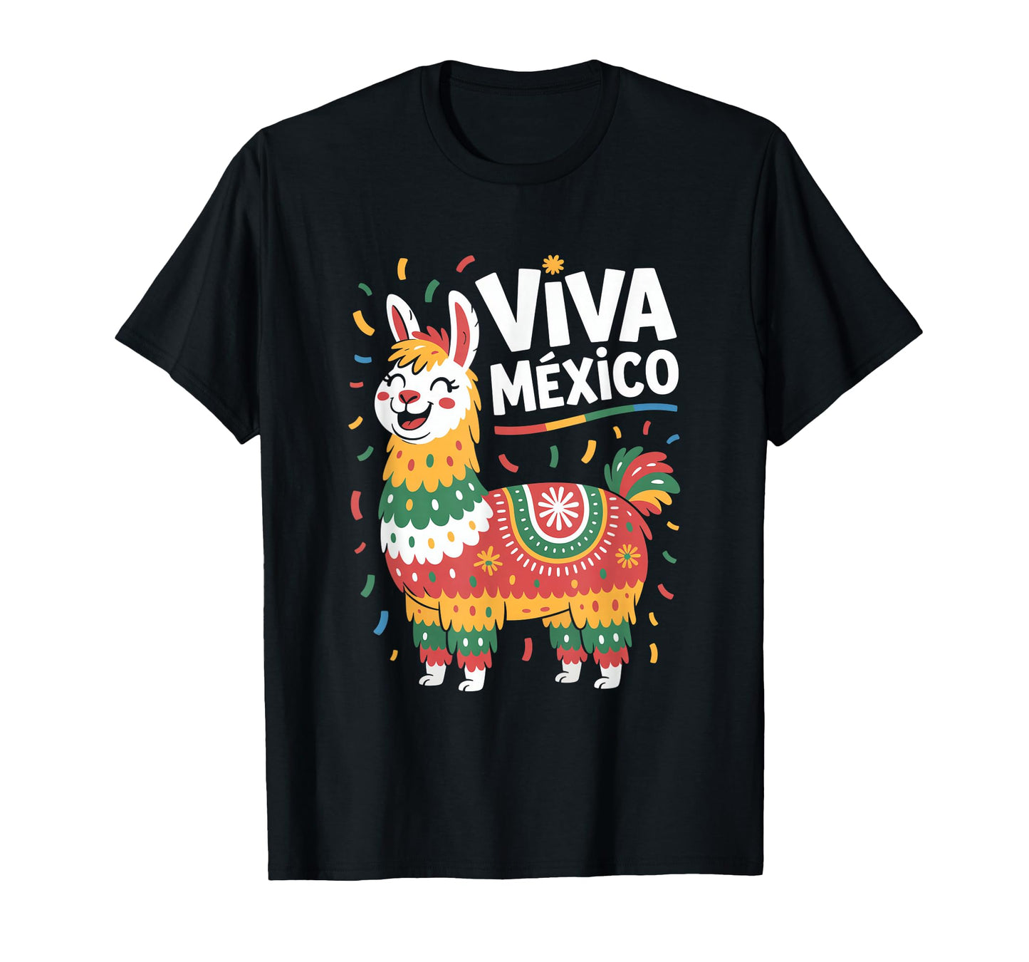 Viva Mexico Llama Folk Motif Fiesta Celebration T-Shirt