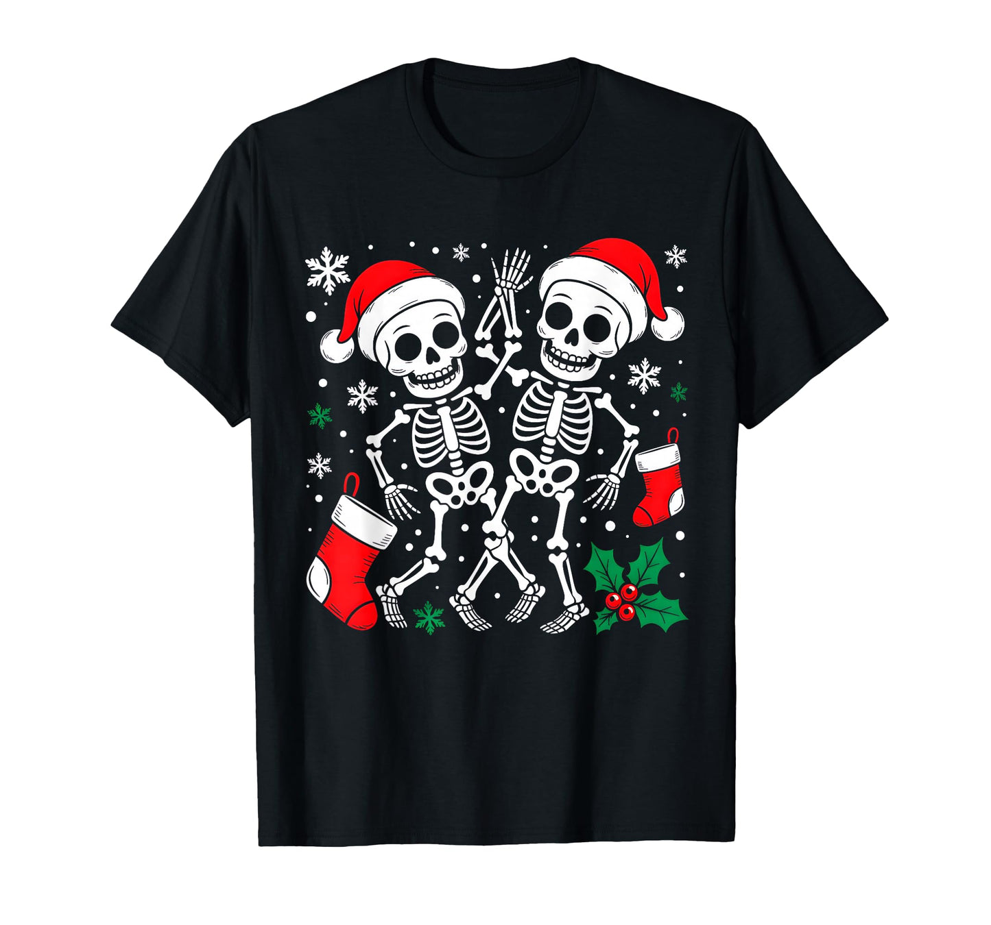 Christmas Dancing Skeletons Funny Xmas Bones Goth Women Men T-Shirt