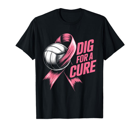 Dig For Cure Ribbon Volleyball Breast Cancer Awareness Pink T-Shirt
