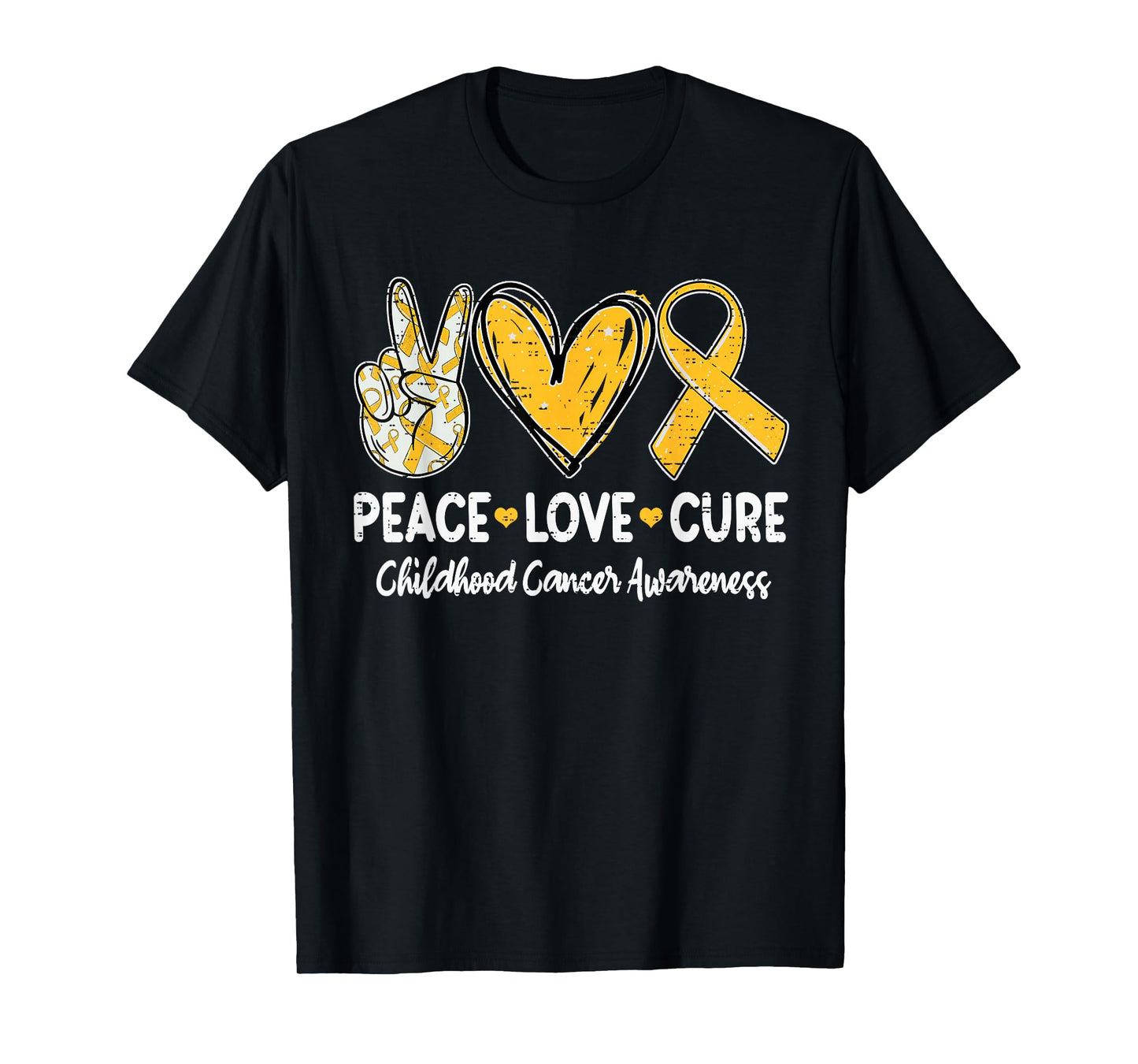 Peace Love Cure Childhood Cancer Awareness Gold Ribbon T-Shirt