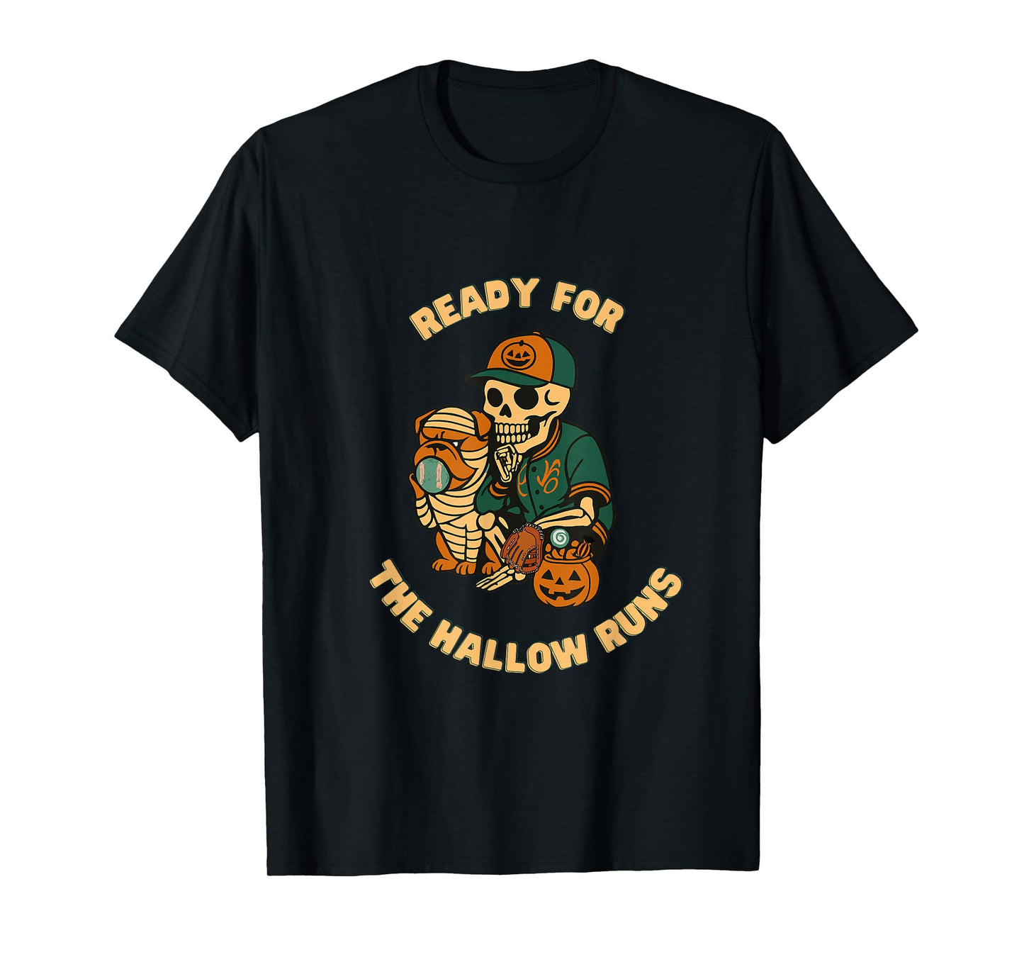 Halloween Baseball Skeleton & Mummy Bulldog:Spooky Sport Tee T-Shirt