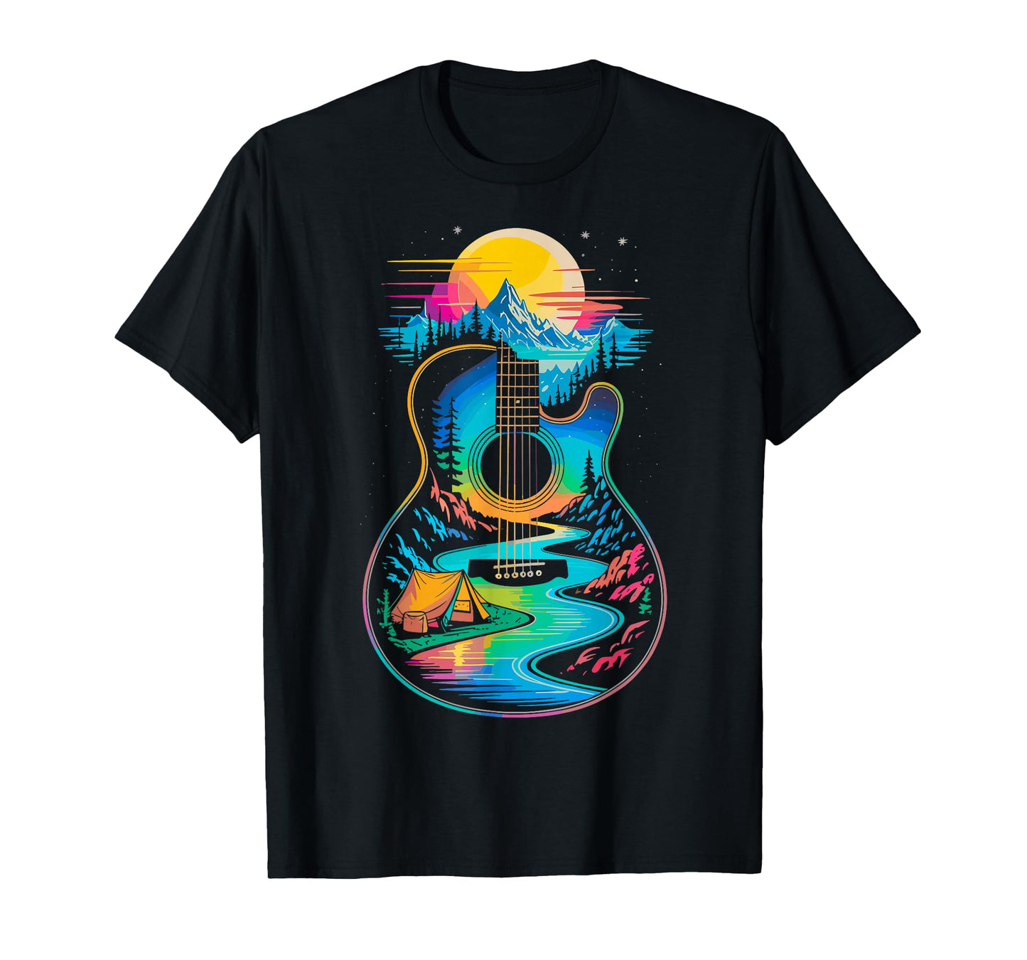 Guitar Lake Reflections Camp Guitar Musician T-Shirt