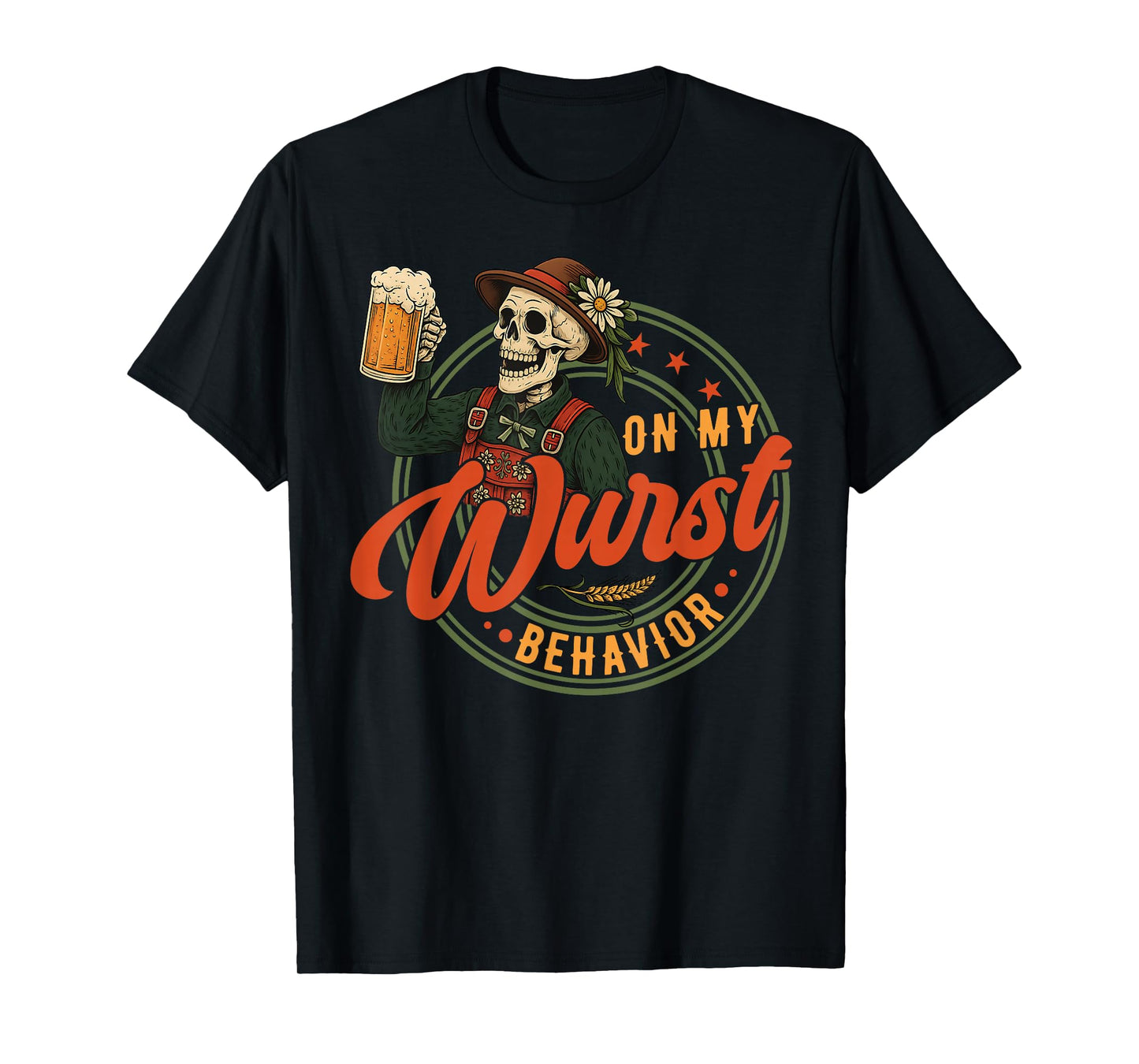 Oktoberfest On My Wurst Behavior German Beer Skeleton Men T-Shirt