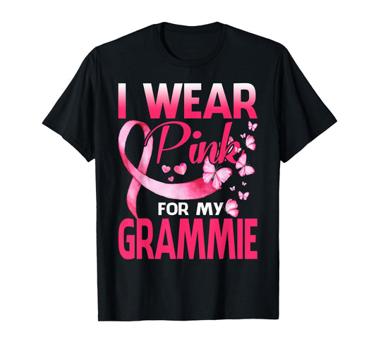 I Wear Pink For My Grammie Breast Cancer Awareness Butterfly T-Shirt