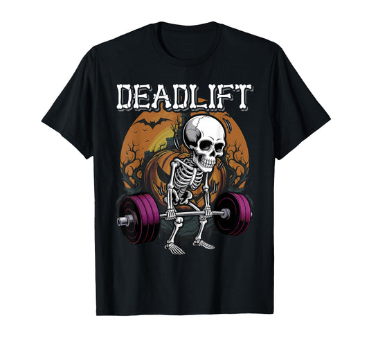 Deadlift Funny Halloween Saying Skeleton Barbell Gym Workout T-Shirt