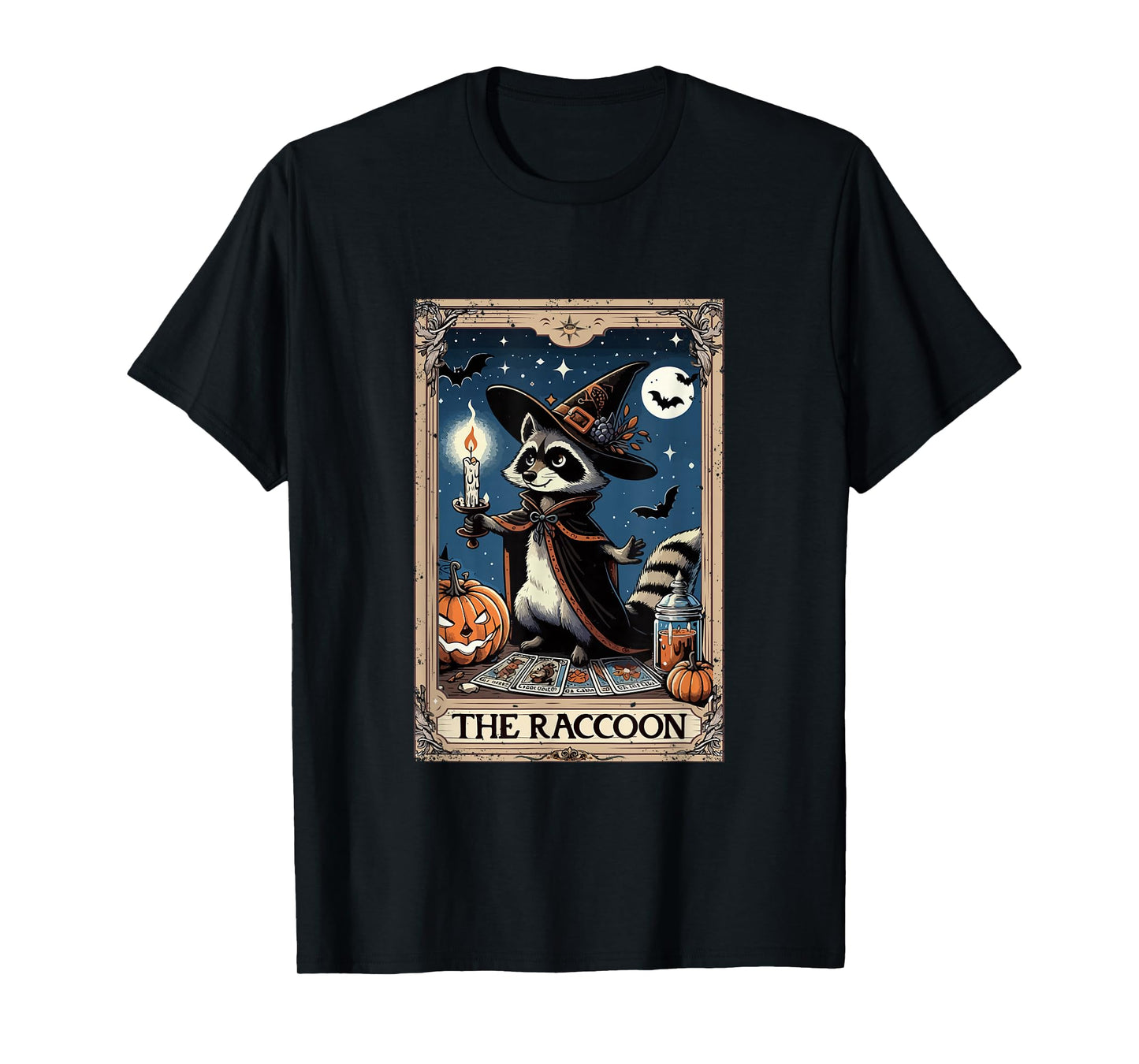 The Raccoon Halloween Witch Cute Tarot Card Lover Player T-Shirt