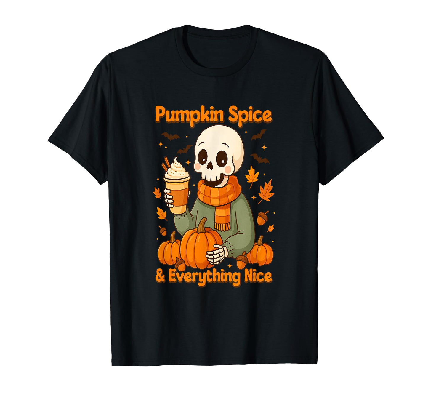 Pumpkin Spice and Everything Nice Cozy Skeleton Autumn Latte T-Shirt