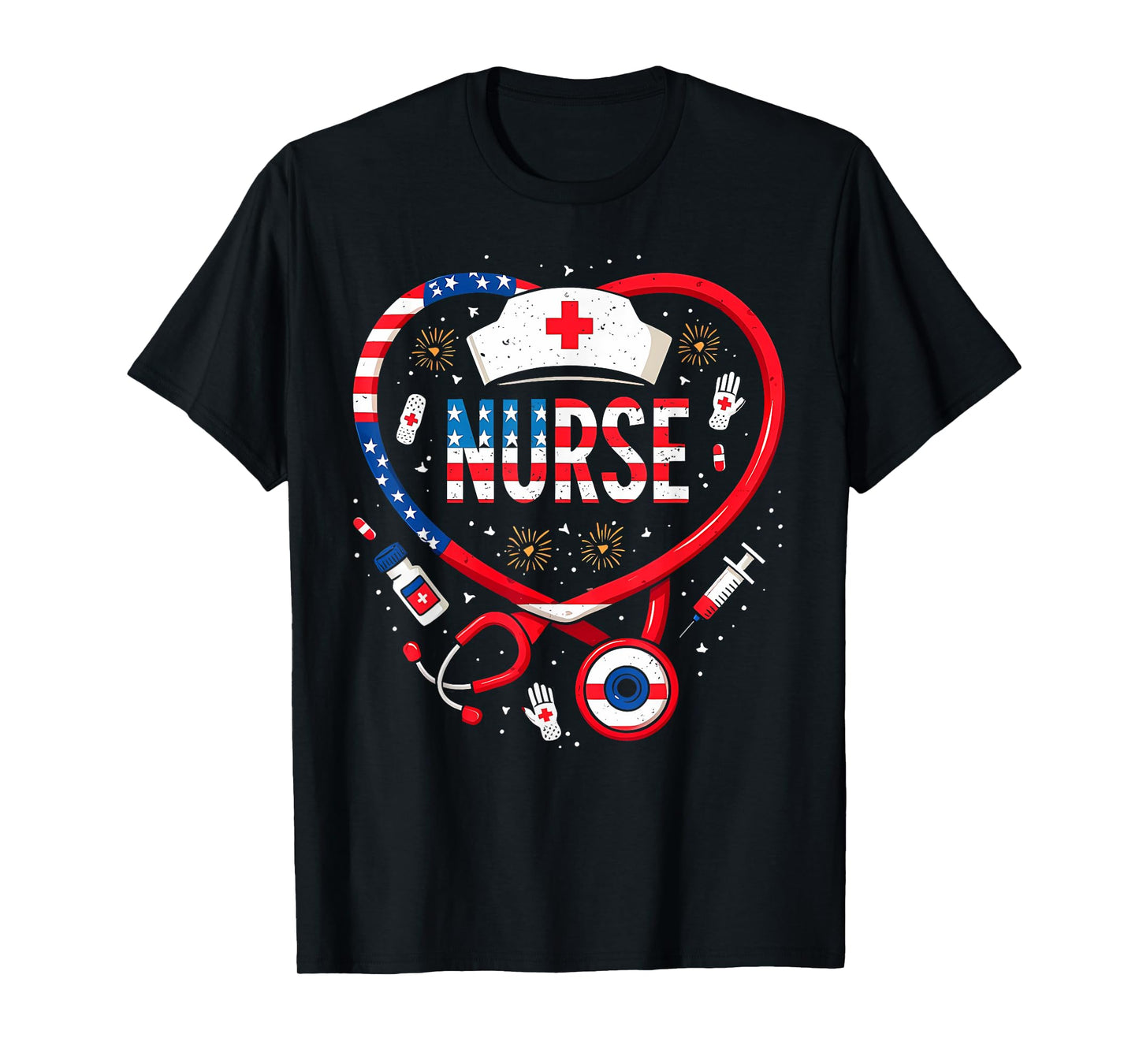Patriotic Flag Heart Pride American Nurse 4th of July T-Shirt