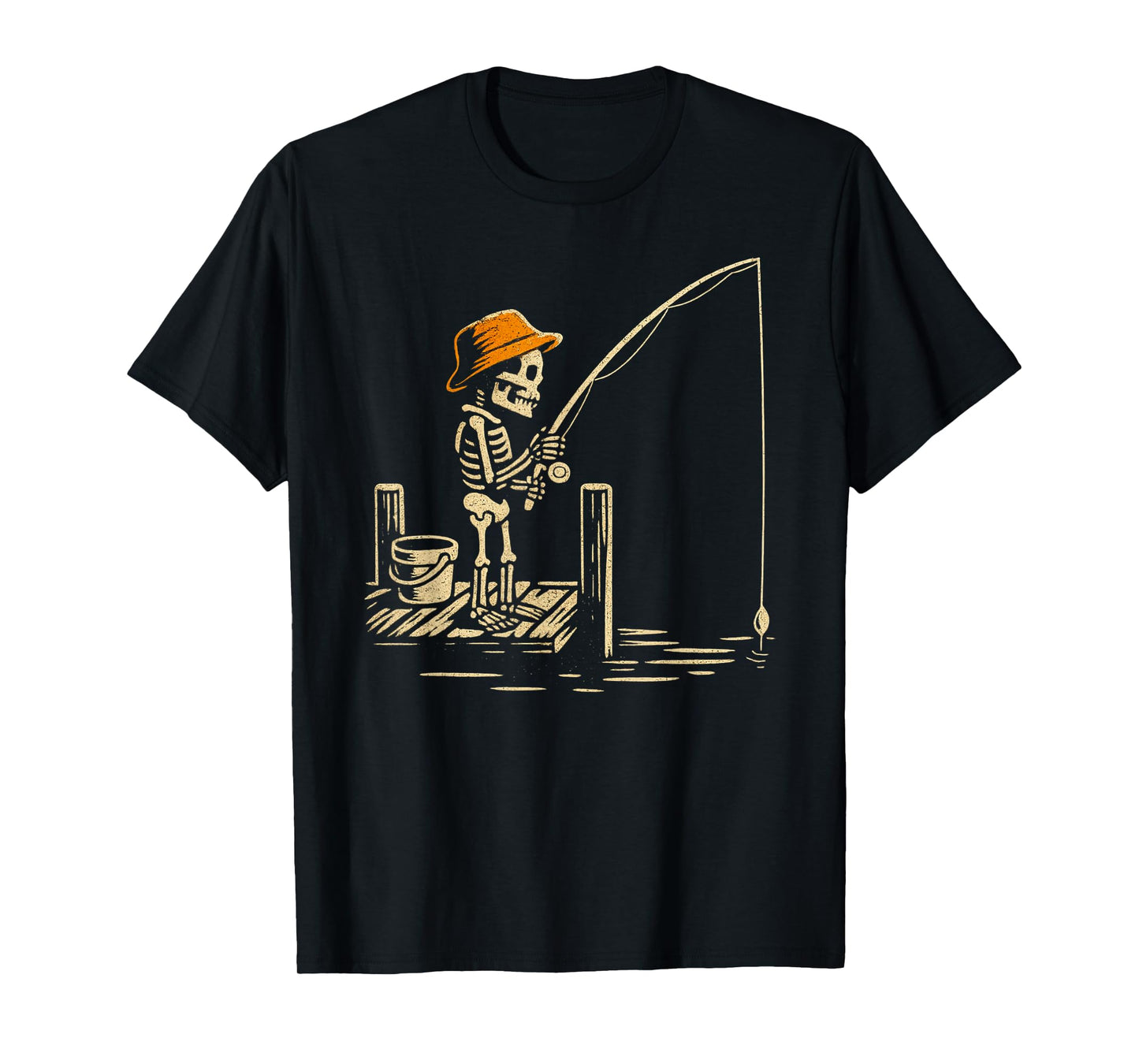 Vintage Halloween Skeleton Fishing Funny Spooky Costume T-Shirt