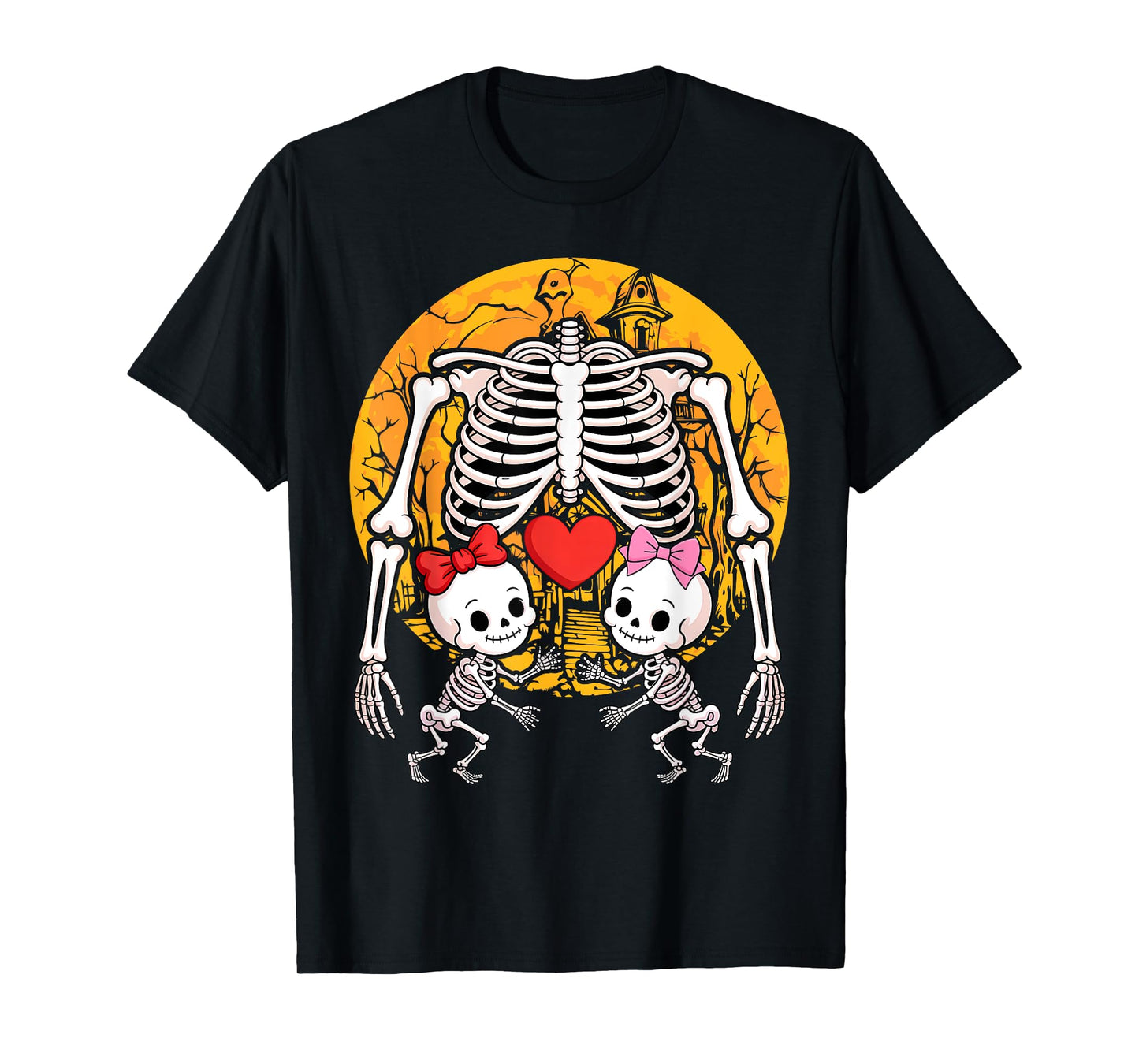 Skeleton Pregnancy Girl Twins X-Ray Pregnant Halloween T-Shirt