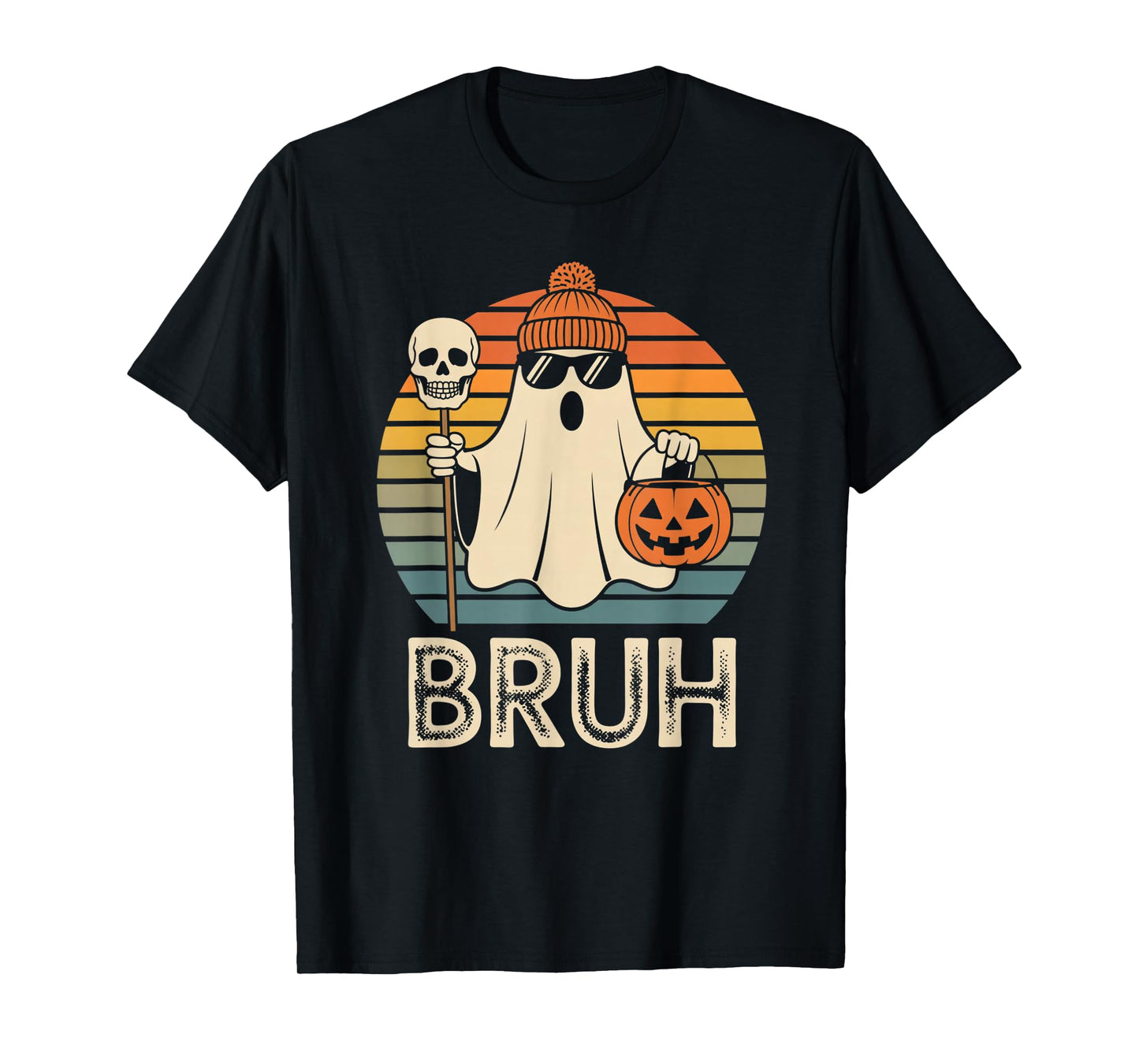 Funny Ghost Saying Bruh Halloween Meme Humor Women Men T-Shirt